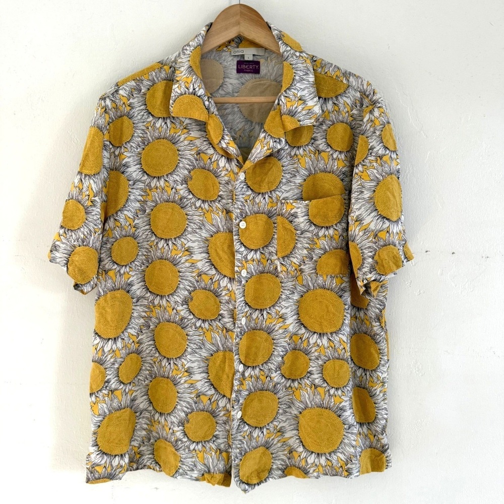 Onia x Liberty Fabric Short Sleeve Sunflower AOP Button Front Shirt Size Large